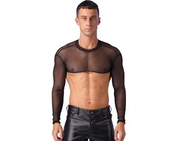Erotische transparante mannen top - Crop - Sexy heren kleding - Rollenspel - BDSM - Festival - Zwart en Wit - Uitdagend