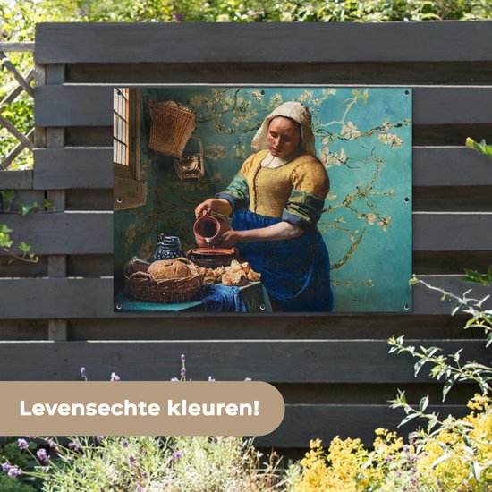 Affiche de jardin - Toile de jardin - Posters de jardin - Melkmeisje - Fleur d'amandier - Van Gogh - Vermeer - Peinture - Maîtres anciens - 120x90 cm - Jardin