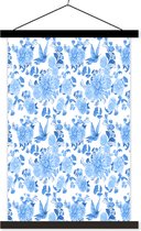 Porte-affiche avec affiche - Affiche scolaire - Fleurs - Motif - Blauw - 40x60 cm - Lattes noires