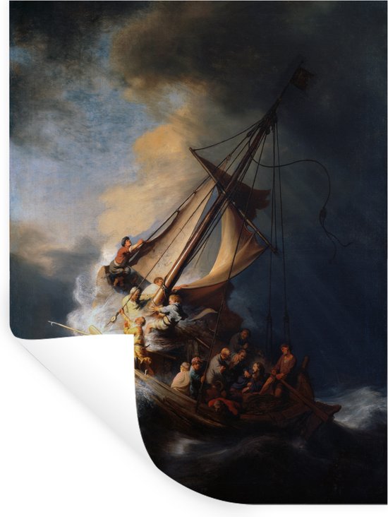 Sticker Muursticker Rembrandt van Rijn - tempête sur le lac de Galilée - Peinture de Rembrandt van Rijn - 30x40 cm - feuille autocollante - sticker mural repositionnable
