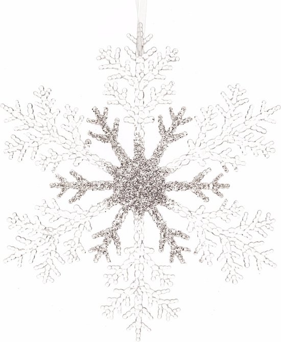 3x Kerstboom decoratie sneeuwvlok 21 cm transparant/zilver