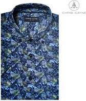 Chris Cayne heren overhemd - blouse heren - 1217 - blauw/groen print - korte mouwen - maat 3XL