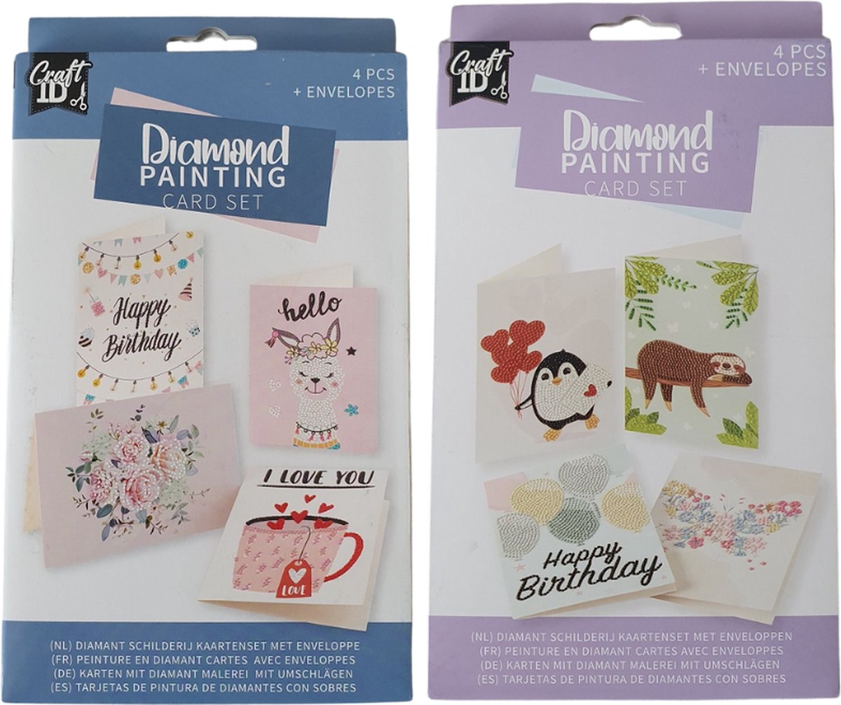 Diamond painting kaarten, 2 pakketjes van 4 kaarten, DIY, zelf maken, kaarten maken