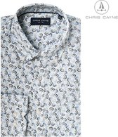 Chris Cayne heren overhemd - blouse heren - 1185 - wit/blauw/antraciet print - korte mouwen - maat M