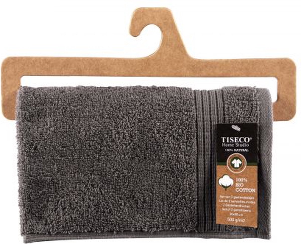 Tiseco Home Studio - Gastendoekje EDEN - SET/6 - 100% bio katoen - 500 g/m2 - met ophanglus - bio katoen - 30x50 cm - Grijs