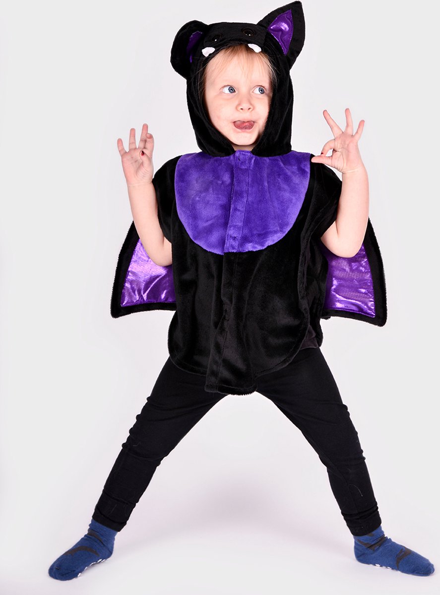 Den Goda Fen Verkleedkledij Vleermuis - Mini cape met capuchon - 86-110cm - 1-4 jaar - Zwart/Paars