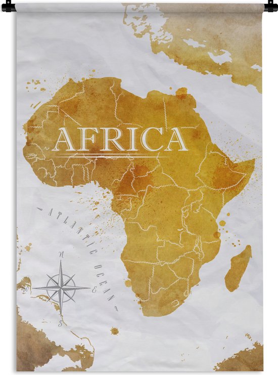 Wandkleed - Wanddoek - Wereldkaart - Afrika - Goud - 90x135 cm - Wandtapijt