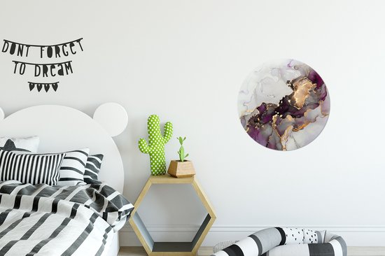 WallCircle - Wall Circle - Wall Circle Indoor - Marbre - Abstrait - Or - Violet - 30x30 cm - Décoration murale - Peintures Ronds