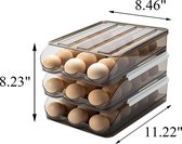 Zelfscrollende eierstandaard voor koelkast, stapelbaar, kunststof, herbruikbaar, transparante eierbox met deksel, transportmand voor eieren (3 lagen)