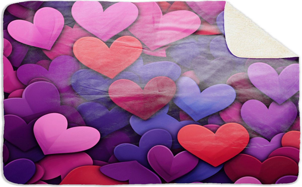Fleecedeken Hartjes , 96x146cm, Polyester Sherpa, FD2023517, deken met print