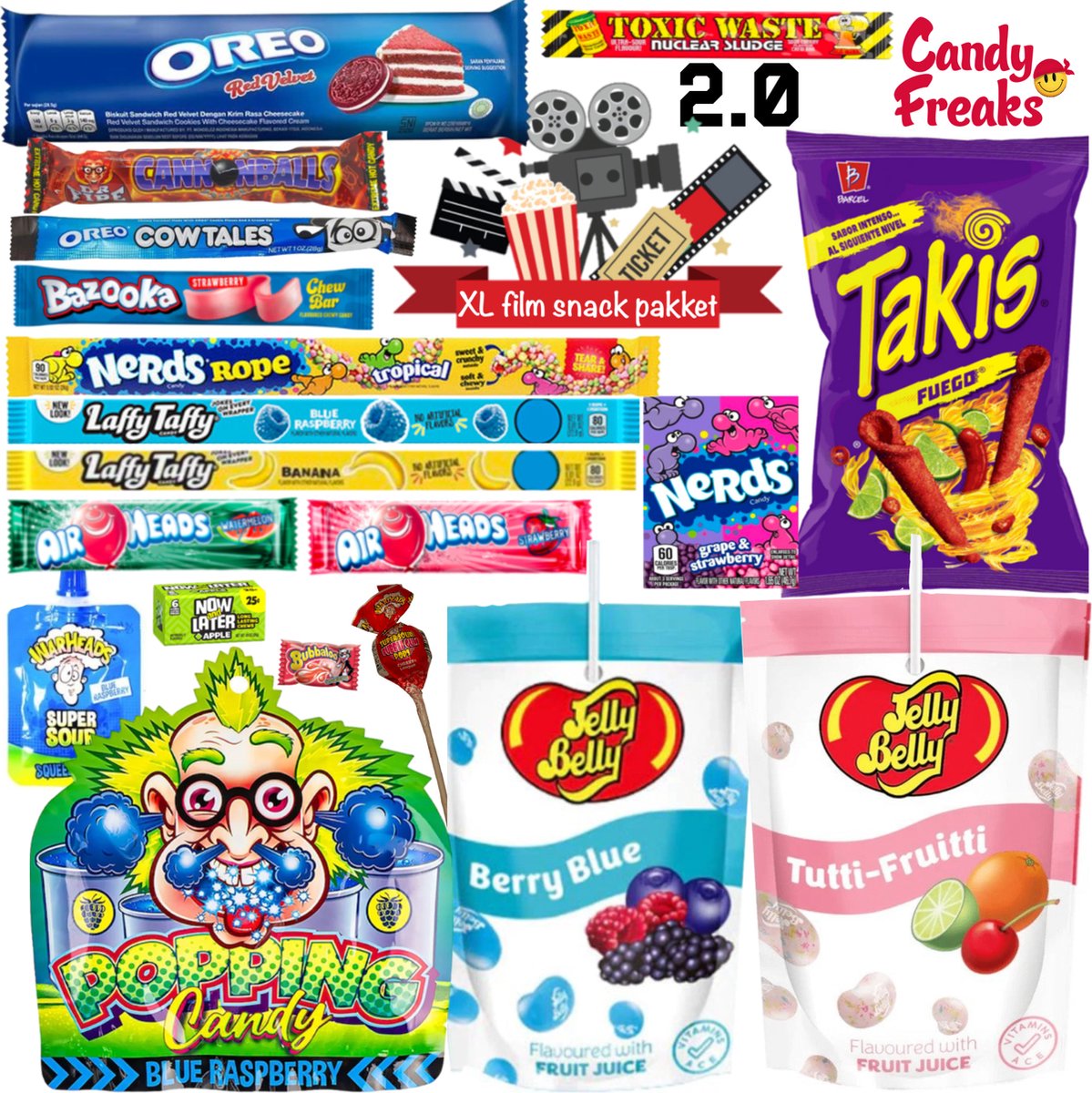 Mistery Snackbox 19 Delig 'The Movienight 2.0' - Amerikaans Snoep - Snoep box - American Candy - Amerikaans eten - Usa snoep - Amerikaans snoep box - Amerikaanse snacks - Takis - moviebox - Movie night - Sinterklaas en kerst cadeau
