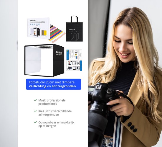 Fotostudio met led verlichting - 25cm x 25cm - Lightbox - Opvouwbaar - Achtergrond Fotografie - softbox - Productfotografie - Fotobox - Pitt & Co.