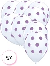 8 Ballonnen Dots Transparant/Paars