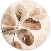 WallCircle - Wandcirkel bladeren 120x120 cm - Beige bloemen natuur - Ronde schilderijen woonkamer - Wandbord rond slaap kamer - Muurdecoratie modern - Huis decoratie binnen - Wanddecoratie muurcirkel botanisch - Woonaccessoires