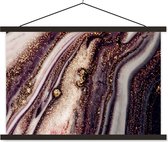 Posterhanger incl. Poster 60x40 cm - Schoolplaat - Marmer - Roze - Goud - Glitter - Marmerlook - Textielposter - Zwarte latten