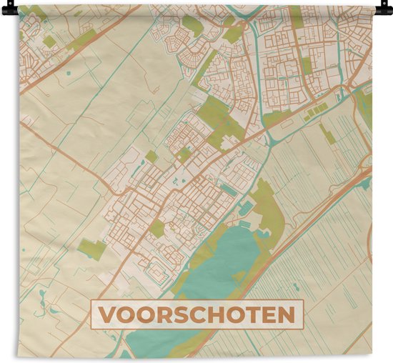 Wandkleed - Wanddoek - Voorschoten - Stadskaart - Plattegrond - Vintage - Kaart - 120x120 cm - Wandtapijt