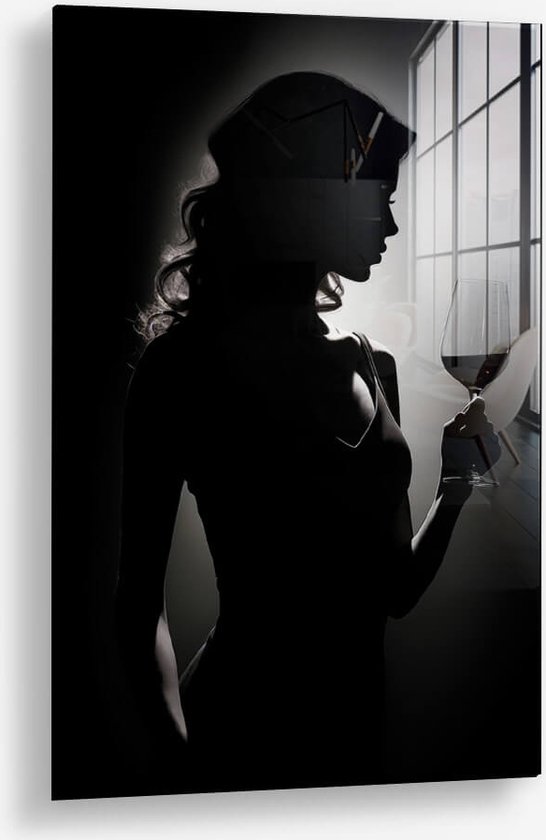 Wallfield™ - Femme Noir | Peinture sur verre | Verre trempé | 80 x 120 cm | Système de suspension magnétique