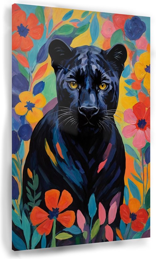 Tableau panthère noire - Décoration murale animaux sauvages - Peinture sur verre fleurs - Tableaux ruraux - Peintures plexiglas - Art mural - 40 x 60 cm 5mm