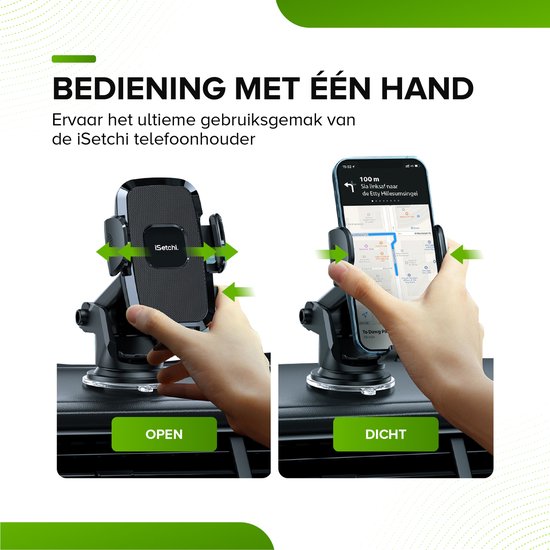 iSetchi Support Téléphone Voiture 3-en-1 - Ventouse Extra Robuste & 2 Pinces Grille d'Air - Support Voiture - Convient également aux Grilles Rondes - Universel - Pour iPhone, Samsung & Android