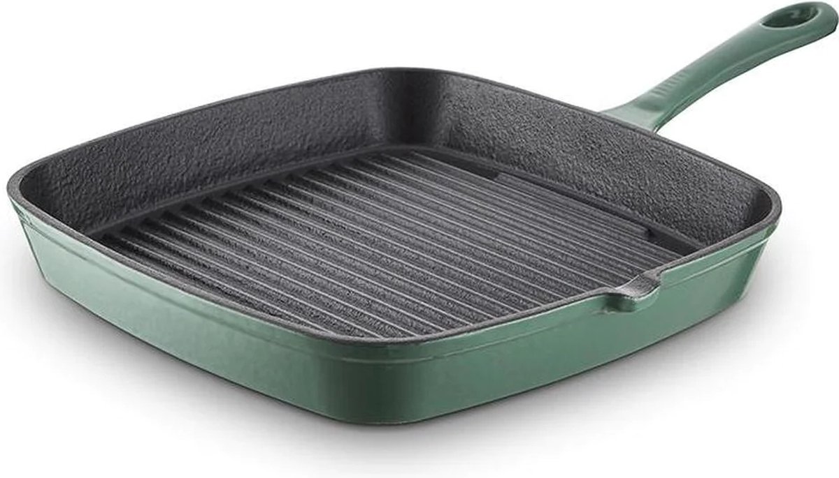 Grillpan, 26 x 26 cm, Groen, Geëmailleerd Gietijzer - Barbary & Oak | Foundry