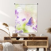 Wandkleed - Wanddoek - Lavendel - Vlinder - Bloemen - 90x120 cm - Wandtapijt