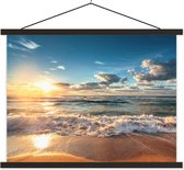 Porte-affiche avec affiche - Affiche scolaire - Plage - Mer - Coucher de soleil - 150x113 cm - Lattes noires