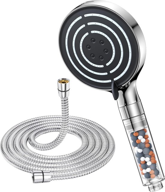 Douchekop, waterbesparend, met slang, 1,8 m, hogedruk, spaardouchekop