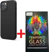Solid hoesje Soft Touch Liquid Silicone + 1X Screenprotector Tempered Glass - Geschikt voor: iPhone 14 Plus - Zwart