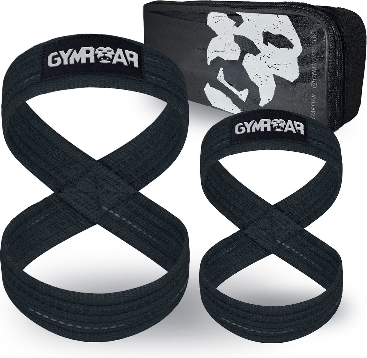Gymroar Premium Figure 8 Lifting Straps (met Opberghoes) - Anti Slip Deadlift Straps - Bodybuilding - Powerlifting - Lifting belt - Zwart - S