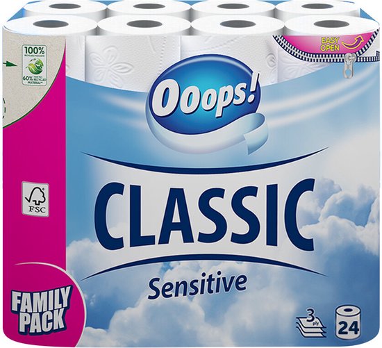 Ooops! Toiletpapier Classic Sensitive 3-laags 24 stuks - WC papier - Voordeelverpakking