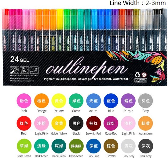 Sakesfor Glitter Outliner Markers – 12 Shimmer Metallic Pens For Glass, Acrylic & Crafts