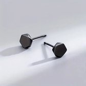 Stainless Steel Black Studs Geometric Style Earrings