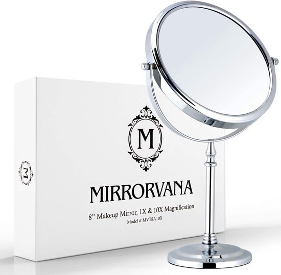 Cosmetische spiegel 10x, tafelspiegel, dubbelzijdige vergrotende spiegel voor badkamer, make-upspiegel met 10x vergroting, 360° draaibaar, 10x & 1x make-upspiegel/staande spiegel (20 cm)