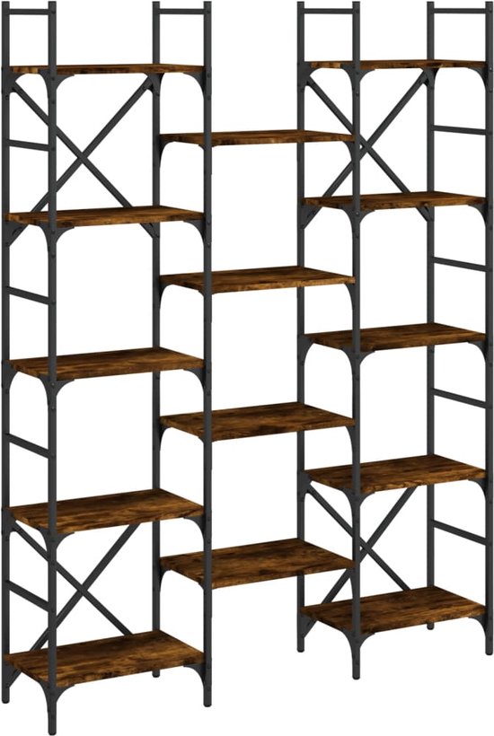 vidaXL - Boekenkast - 127,5x28,5x172,5 - cm - bewerkt - hout - gerookt - eikenkleur