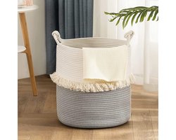 Wasmand van katoenen touw, opbergmand, boho decoratieve mand geweven, wasverzamelaar met handvatten, speelgoedopberger voor kinderkamer 40x43cm beige