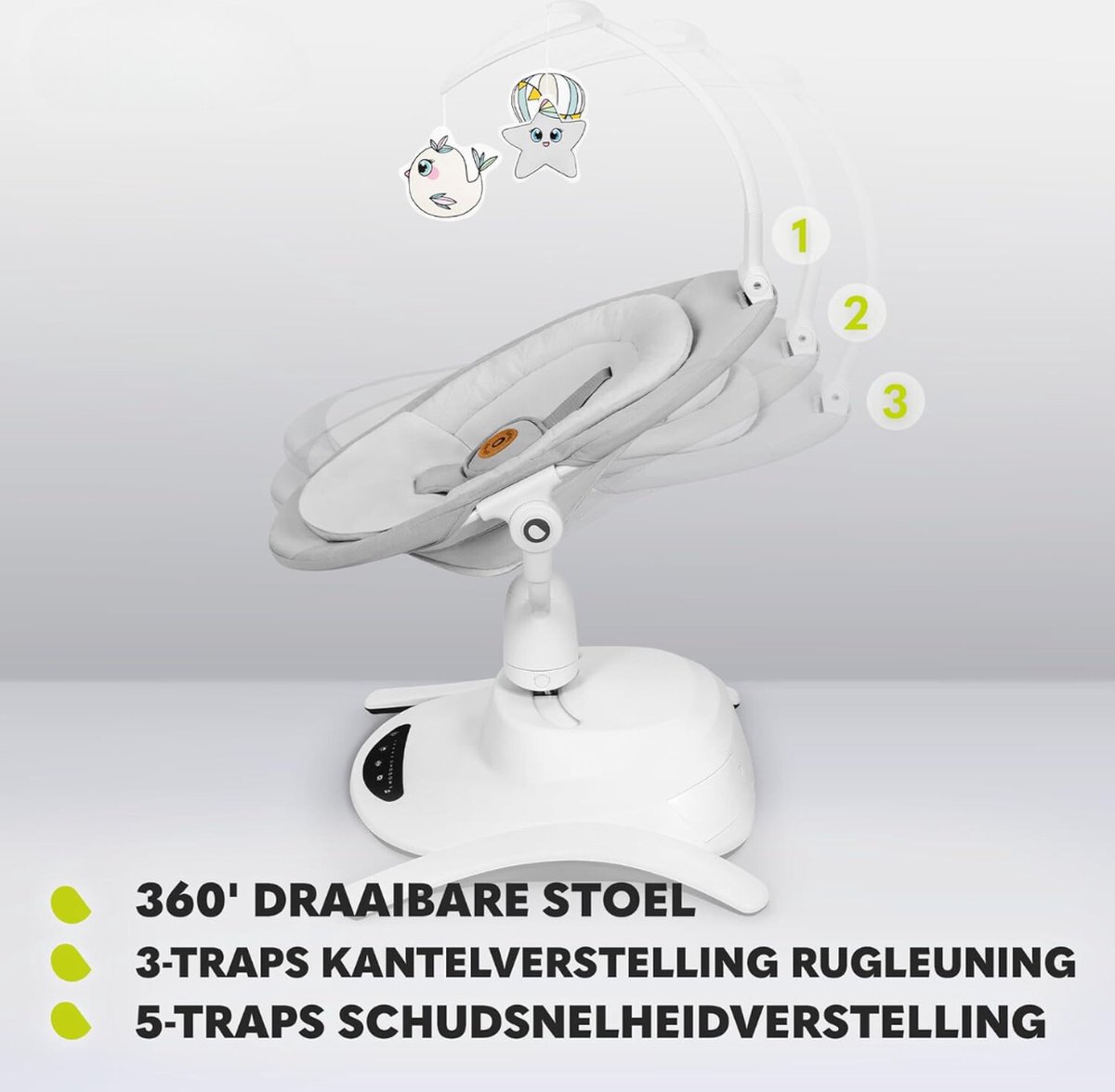 Lionelo Mell - Elektrische Babyschommel - Afstandsbediening&Bluetooth