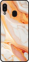 Smartphonica Telefoonhoesje voor Samsung Galaxy A20E met marmer opdruk - TPU backcover case marble design - Oranje / Back Cover geschikt voor Samsung Galaxy A20e