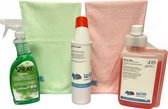 Toiletpakket schoonmaak - Microbiologische reiniger - Ontkalker - Roze Mricrovezeldoekjes