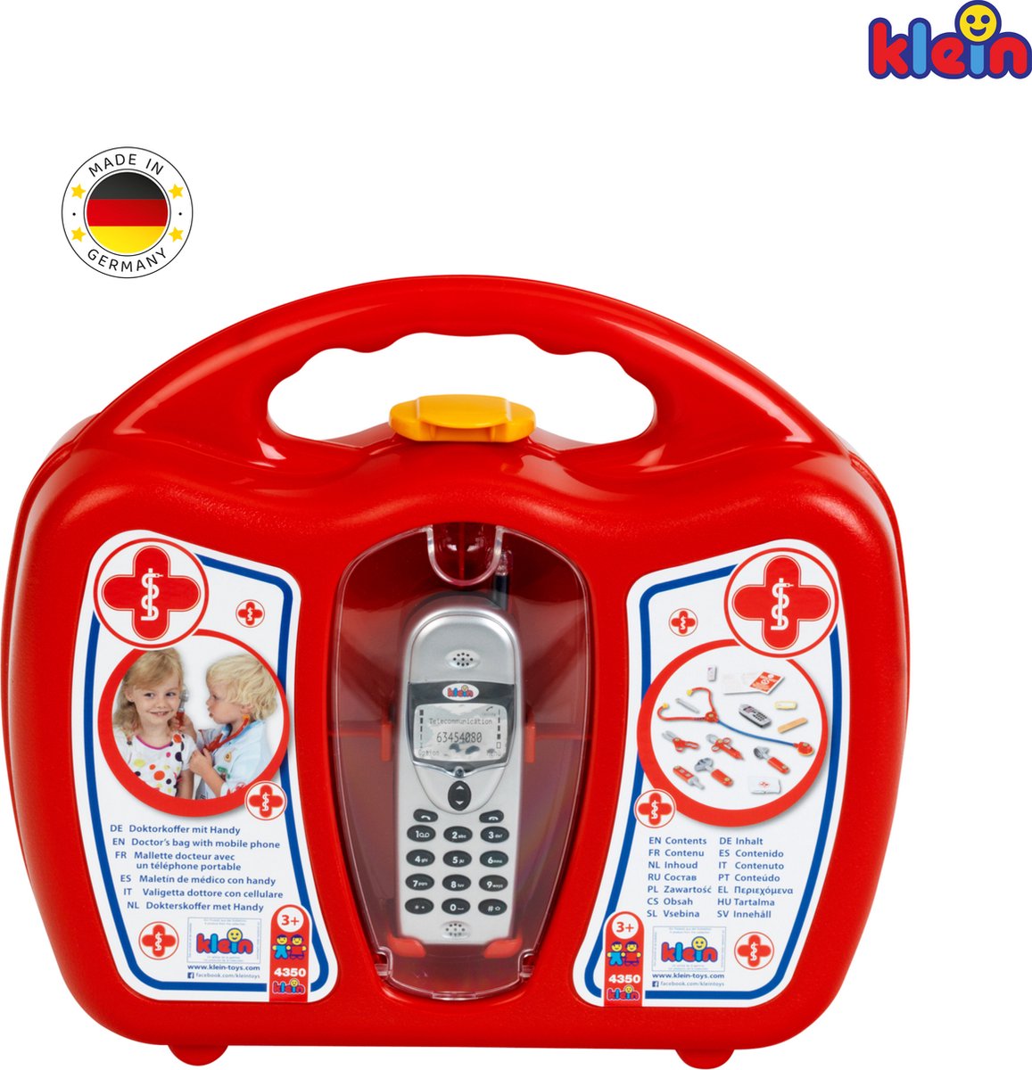 Klein Toys dokterskoffer met mobiele telefoon - stethoscoop, thermometer, reflexhamer, injectiespuit, pincet, oorspiegel, schaar, verpleegsterskapje, naamplaatje, pleisters - multicolor — afbeelding 7