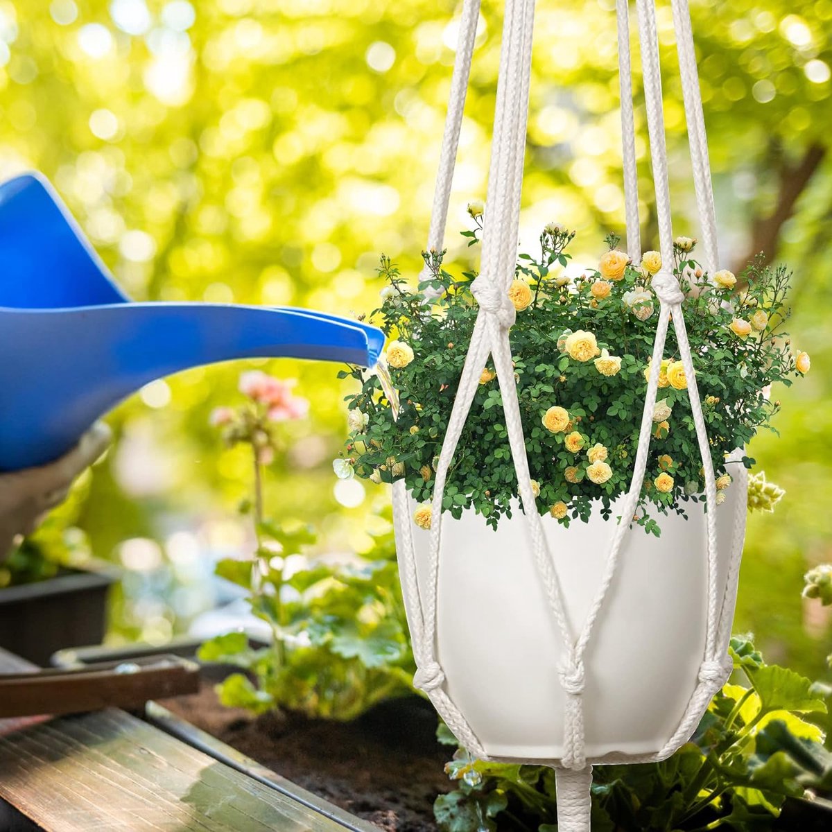 Macramé Plantenhangers – 4 Stuks, Handgeweven Katoen, 90/105 Cm Lengte, Boho-stijl, Voor Binnen En Buiten