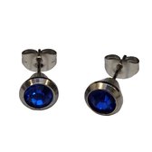 Aramat jewels ® - Zweerknopjes kristal donker blauw zilverkleurig chirurgisch staal 7mm unisex