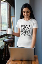 Shirt - Yoga and coffee - Wurban Wear | Grappig shirt | Leuk cadeau| Unisex tshirt | Yoga | Yoga nidra | Yoga shirt | Yogamat | Wit