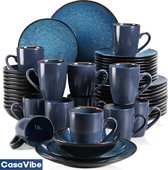 CasaVibe Luxe Serviesset – 48 delig – 12 persoons – Porselein - Bordenset – Dinner platen – Dessertborden - Kommen - Mokken - Set - Blauw - Bubble - Complete set