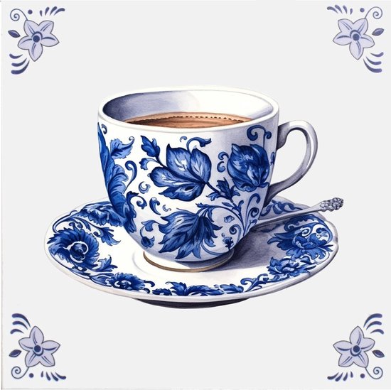 Delfts blauw tegeltje kopje koffie