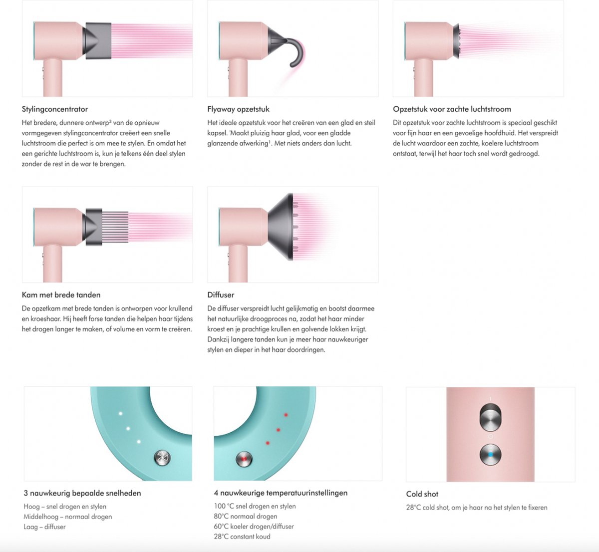 Supersonische Ionische Föhn met 5 Opzetstukken en Diffuser - - afbeelding 2