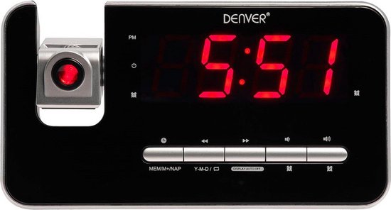 Denver Wekkerradio met Projectie - Digitale wekker - FM Radio - Dubbel Alarm - CRP618 - Zwart - Denver