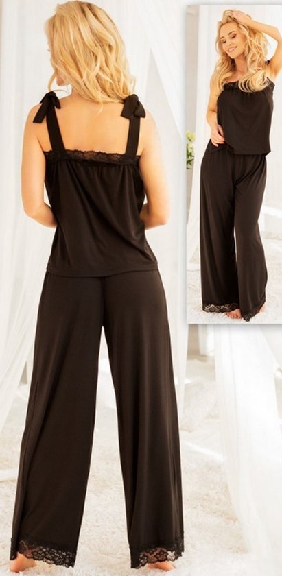 Dames pyjama set uit zachte viscose- zwart- KORTING S/M