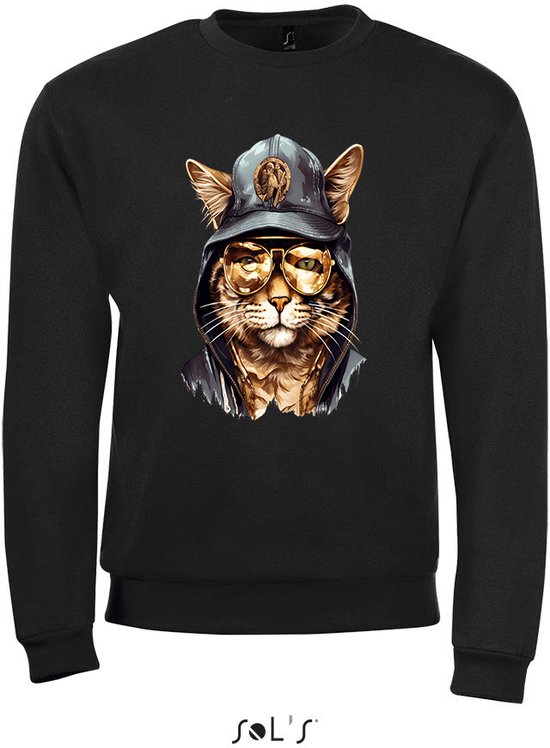 Sweatshirt 2-158an08 Kat met gouden kettingen - 3xL