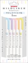 Zebra Mildliners set van 5 - Natural Colors YC + Limited Edition Stifthouder + een GRATIS Zebra Dubbel Sided Brush Pen