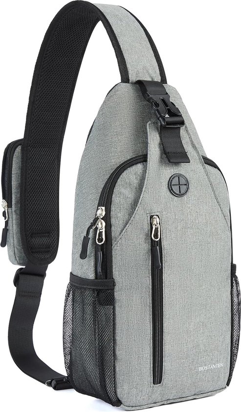 Borstzak voor heren, lichte sling bag dames schouderrugzak crossbody bag multifunctionele dagrugzak voor reizen, wandelreizen outdoor, grijs